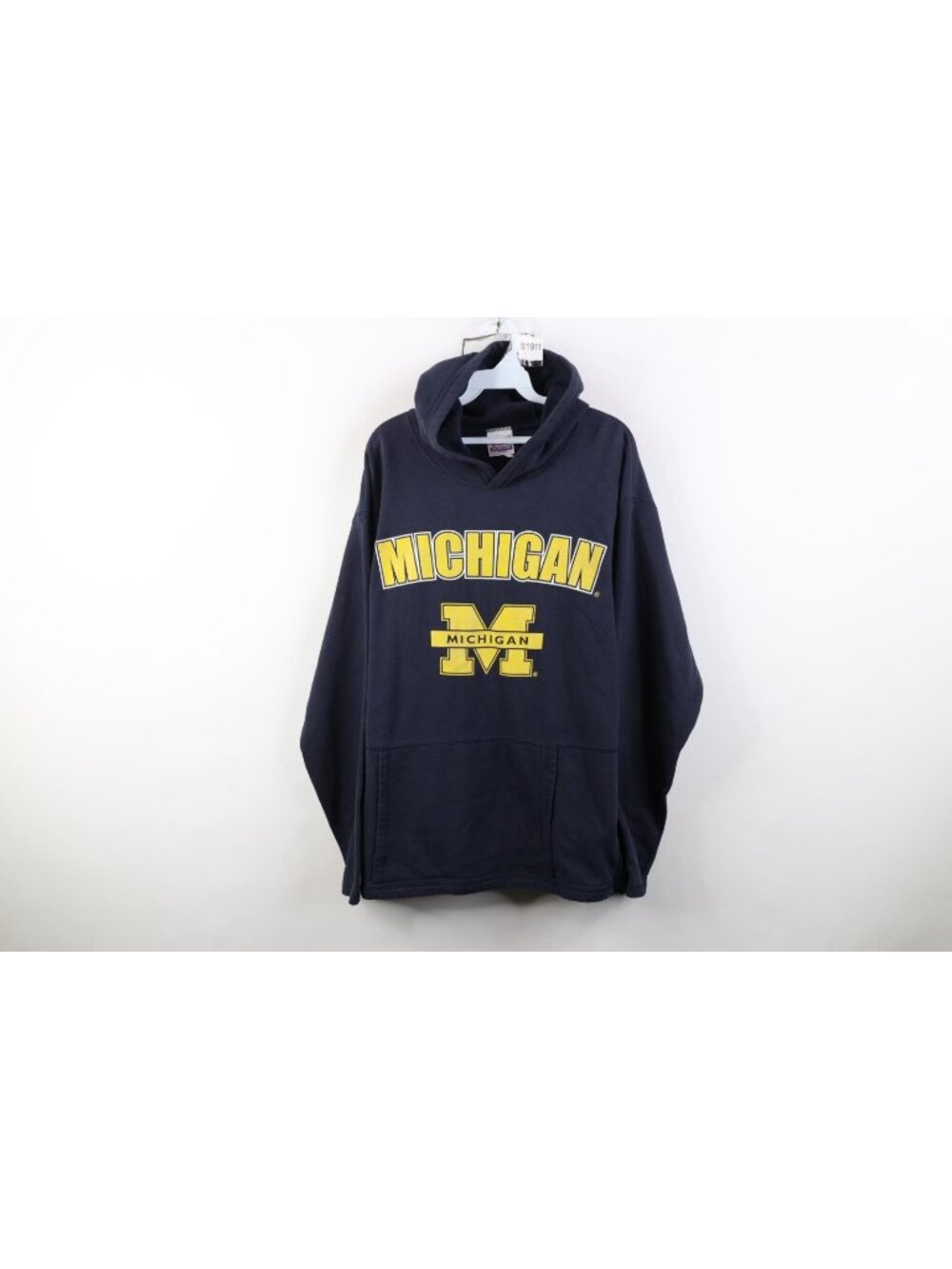 Vintage 90s Y2K Mens Medium Faded University of Michigan Hoodie Sweatshirt Blue